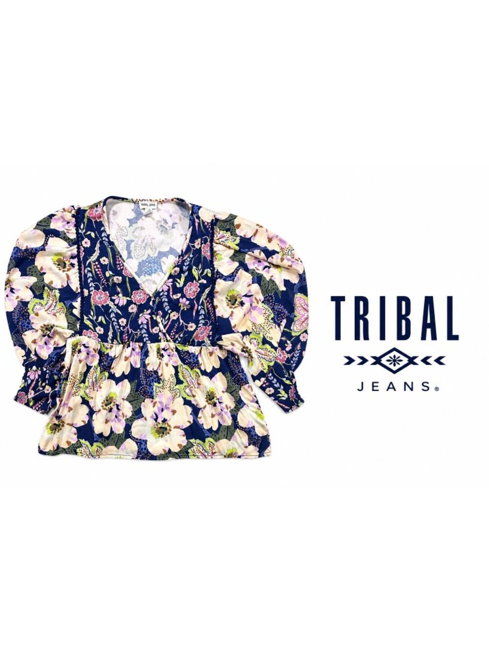 Tribal Jeans Floral Peplum Blouse ~ Medium